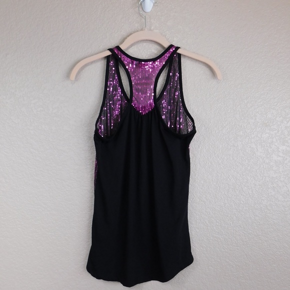 Forever 21 Pink/Black Sequin Sheer Front Tank - Picture 2 of 3